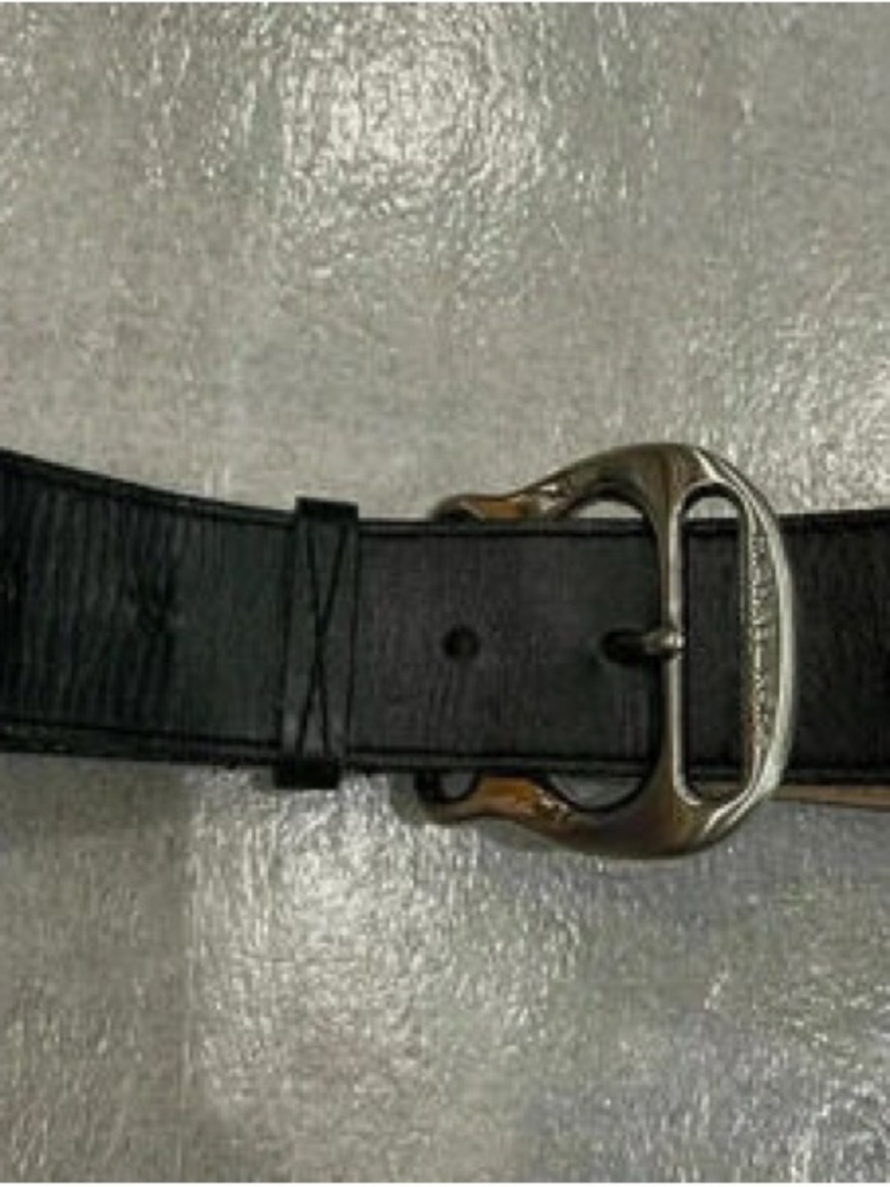 Women's Black Leather Belt with Silver-Tone Buckle